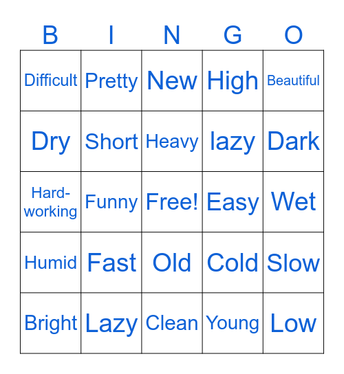 ESL-Adjectives Bingo Card