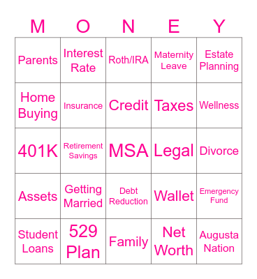 Financial Wellness Day Bingo Card