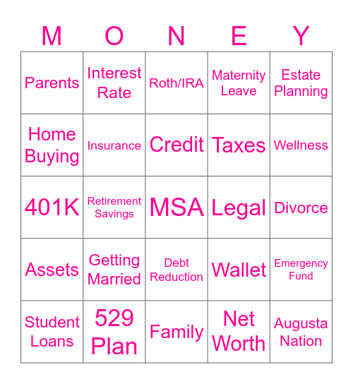 Financial Wellness Day Bingo Card