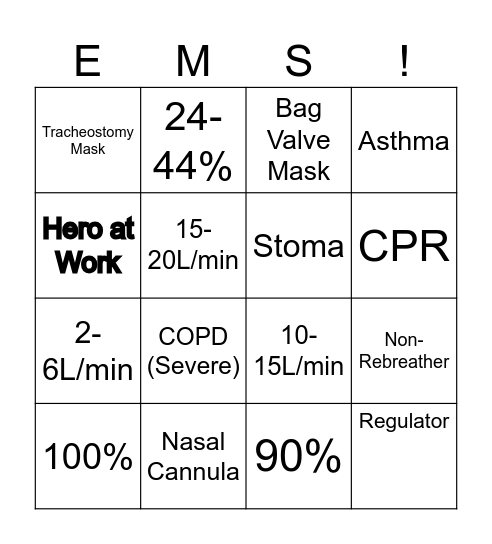 Oxygen Delivery Bingo Card