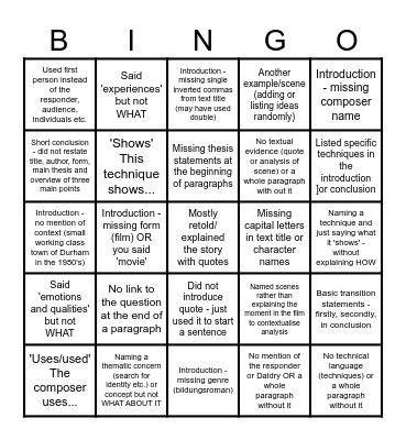 Common Mod - Texts and Human Experiences Bingo Card