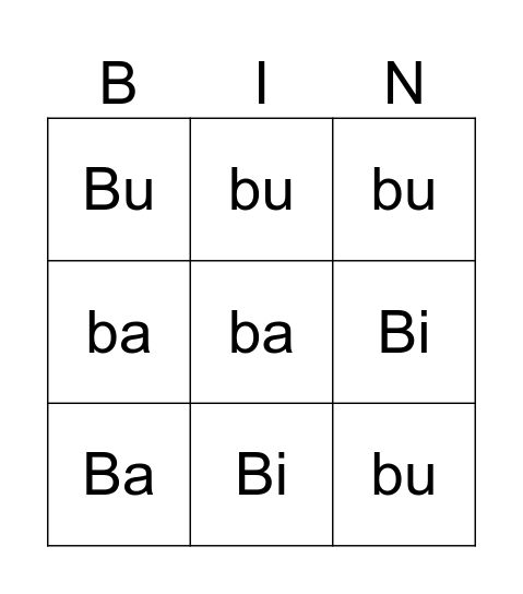 Sílabas con B Bingo Card