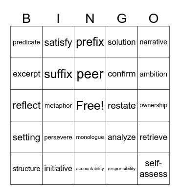 ELA Vocabulary Bingo Card