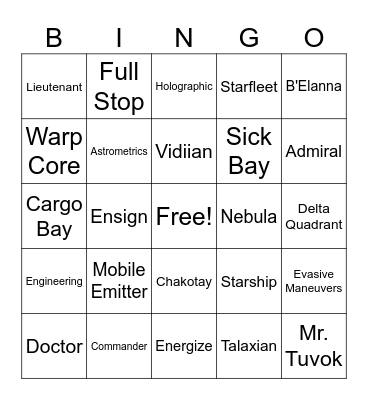 Star Trek Voyager Bingo Card