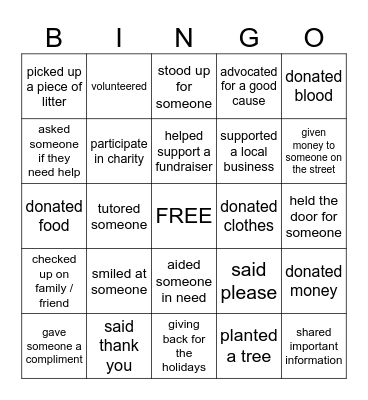 How Nice Are You? Bingo Card