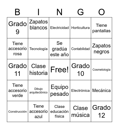 Escuela Bingo Card