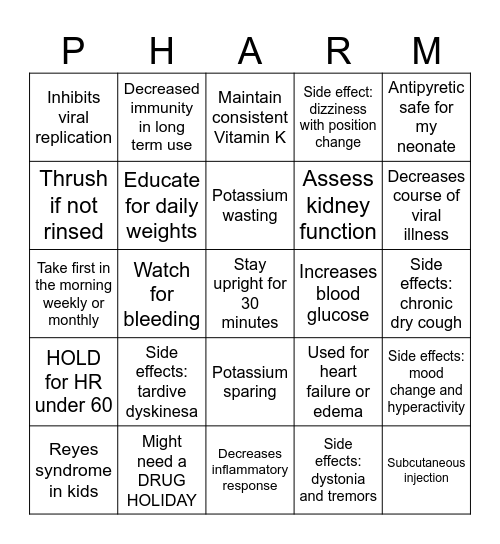 Pharm 2 Bingo Card