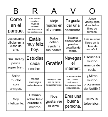 El Presente Indicativo Bingo Card