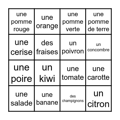 Fruits et légumes Bingo Card