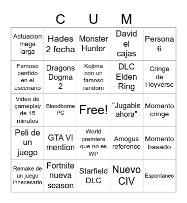 Game awards 2023 Bingo Card