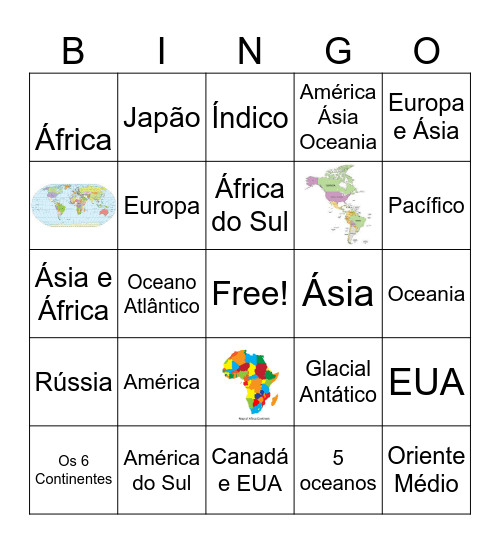 CONTINENTES E MARES Bingo Card