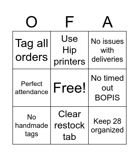 OFA's Bingo Card