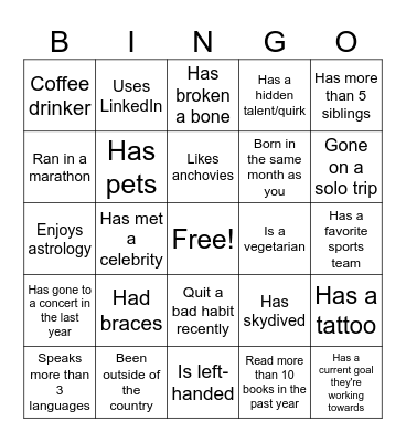 Fun Fact Bingo! Bingo Card