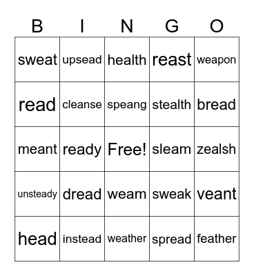 Matt's BAd Head 'ea' saying short e Bingo Card
