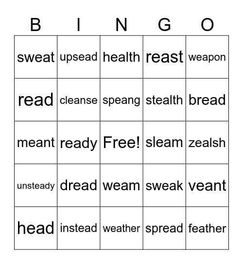 Matt's BAd Head 'ea' saying short e Bingo Card