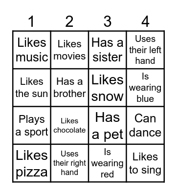 Friendship Bingo Card