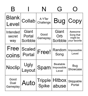 Recent Tab Bingo (Geometry Dash) Bingo Card