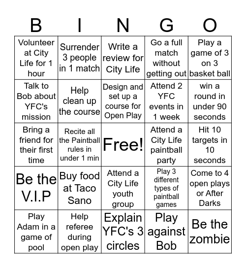 YFC  Bingo Card