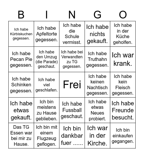 Wie war deine Thanksgivingpause? Bingo Card