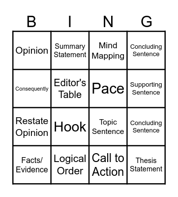 Persuasive Essay Bingo Card