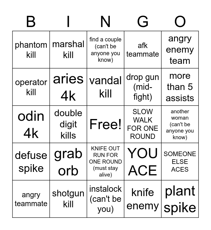 VALORANT BINGO V2 Bingo Card