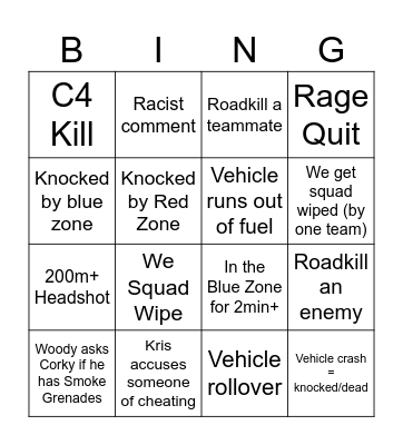 Lebanese PUBG Bingo Card