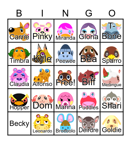Animal Crossing Bingo Card