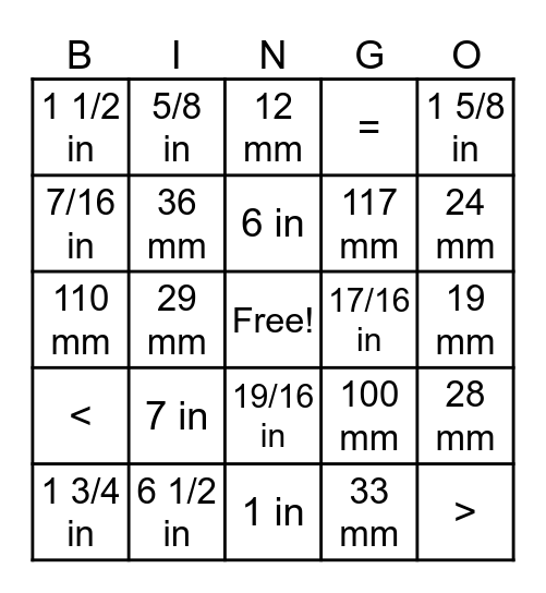 Measuring Mania Bingo Card