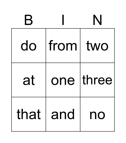 Kinder Tricky Words Bingo Card