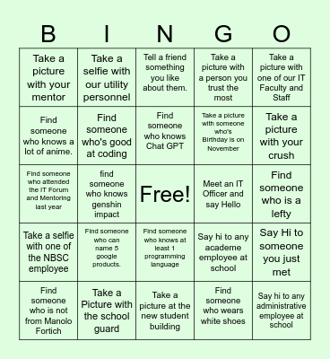IT FORUM AND MENTORING 2023 Bingo Card