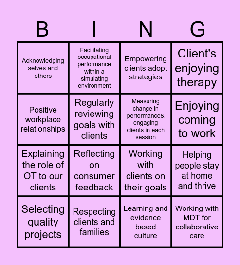 CBR OT Vision Bingo Card