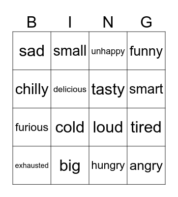 synonyms Bingo Card