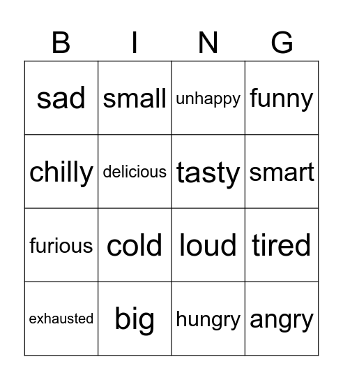 synonyms Bingo Card