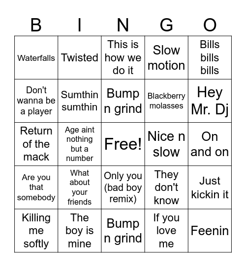 1990s R&B Bingo Card