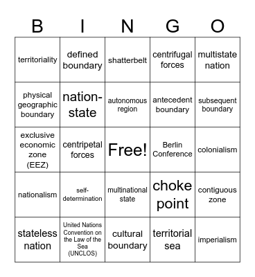 Unit 4 Bingo Card