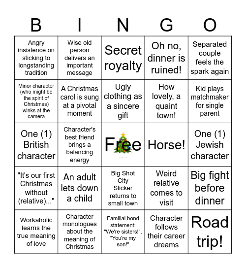 Holiday Movie Hits Bingo Card