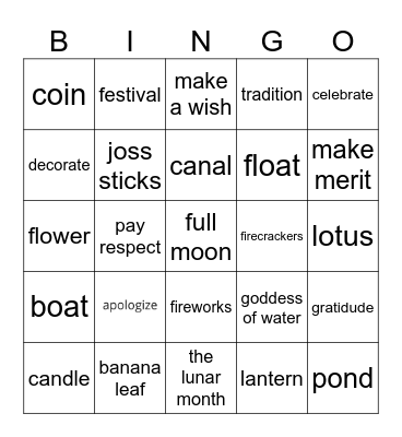 Loy Krathong Bingo Card