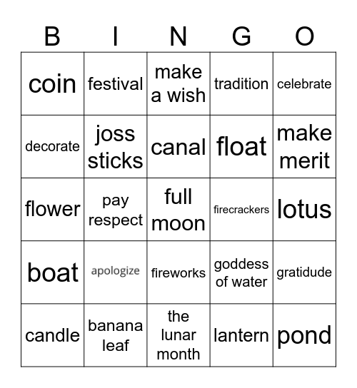 Loy Krathong Bingo Card