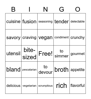 Food Bingo Card