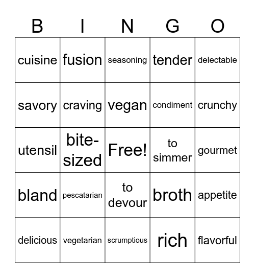 Food Bingo Card