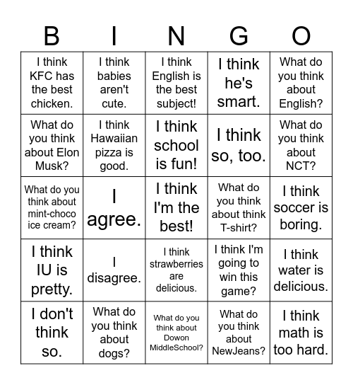 What do you think bingo Card