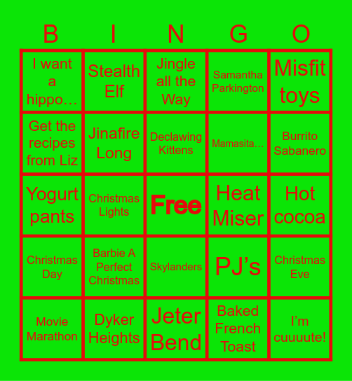 Kertcher Christmas Bingo Card