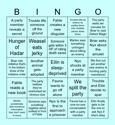 Stable Squad Bingo Card