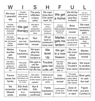 Wishful Thinking Bingo Card