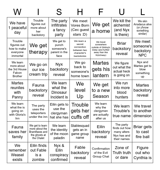 Wishful Thinking Bingo Card