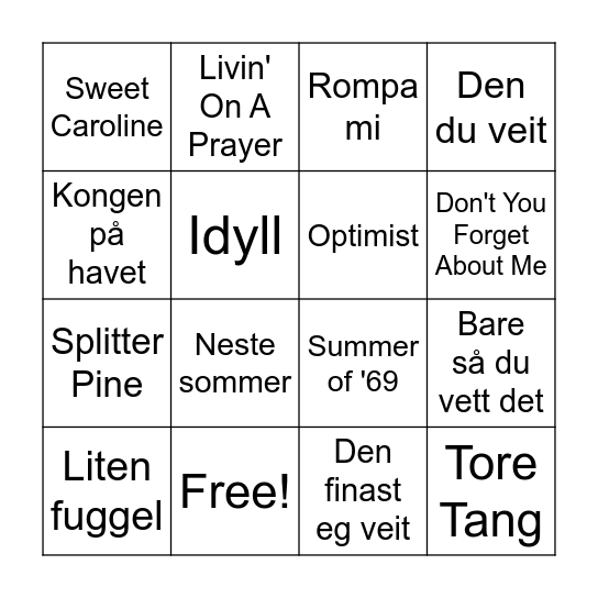 MUSIKKBINGO-LÆRERKRO Bingo Card