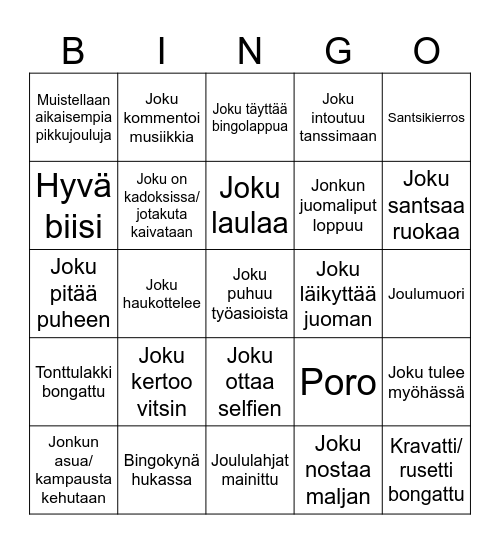 Pikkujoulubingo Card