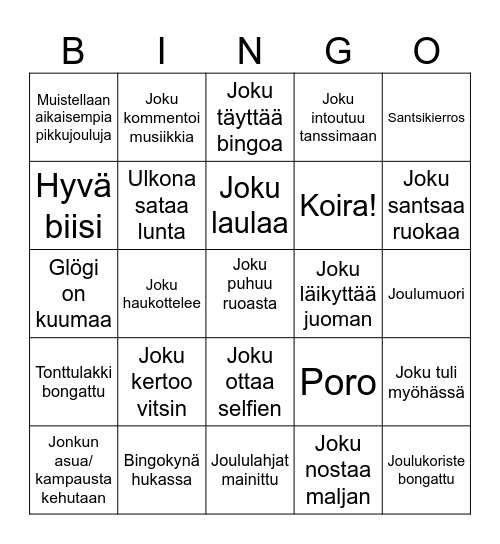 Pikkujoulubingo Card