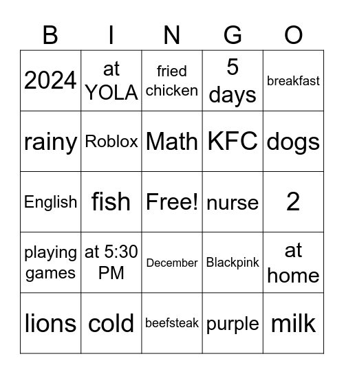 Making questions Bingo Card