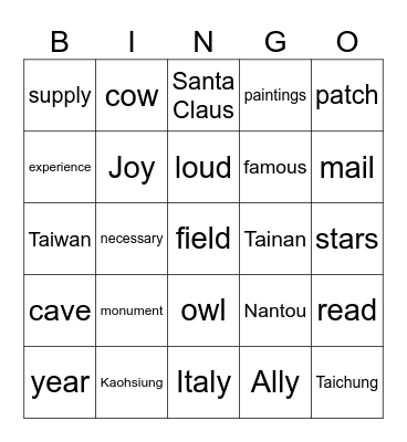 G3 Unit 4 Week 4 Bingo Card